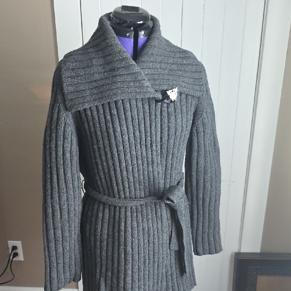 The Limited Gray Ribbed Belted Coat